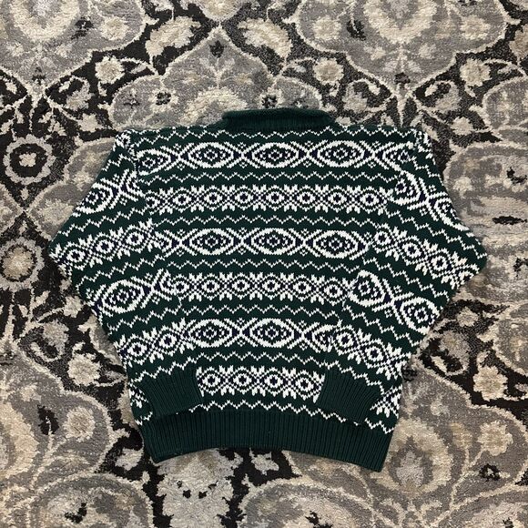 Vintage 90s Gap Knit pattern Crewneck Sweater Green White Size Large Mens - Picture 3 of 7